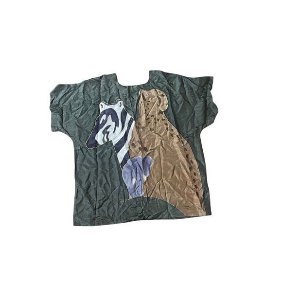 Vintage 90s Eli-Ane Hand-Painted Silk Top – Abstract Animal Design – One Size - Picture 1 of 5